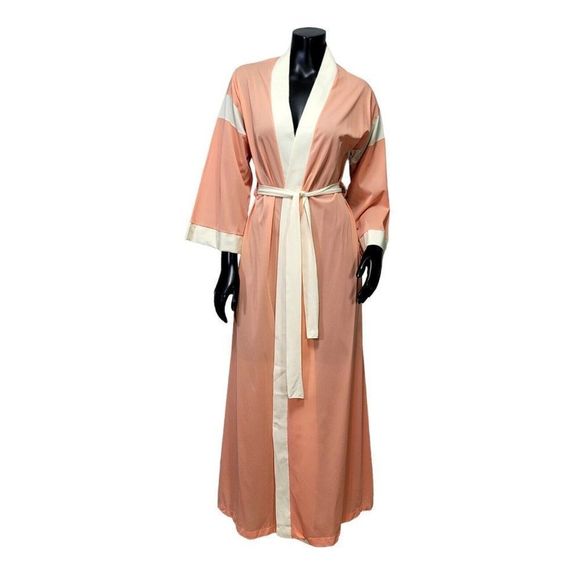 Vintage 70s Berkleigh Juniors Peach Ivory Lightweight Poly Robe Lounge Wear - Picture 2 of 12